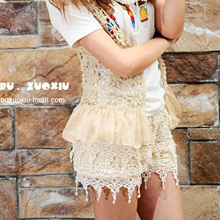 2012 lace crochet shorts cutout crotch elastic cake basic skirt pants safety pants shorts