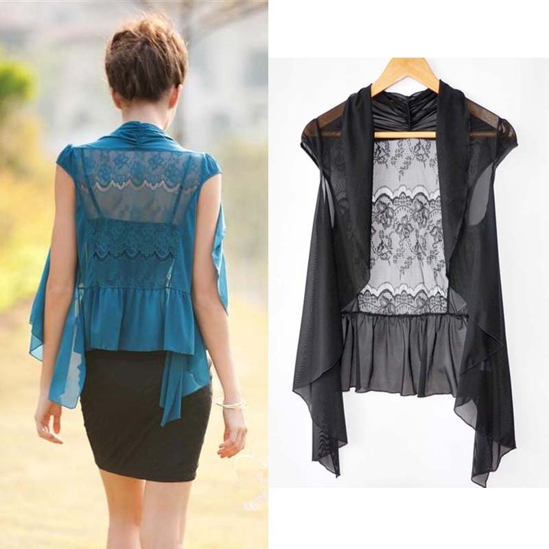 2012 lace gauze chain ornaments cutout outerwear waistcoat air conditioning clothing