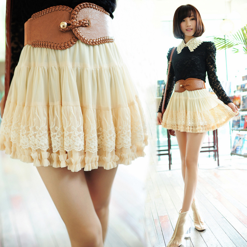 2012 lace gauze high waist short skirt puff skirt