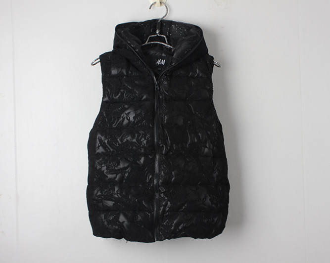 2012 lace vest cotton vest sweet lace with a hood zipper paillette cotton vest Free Shipping