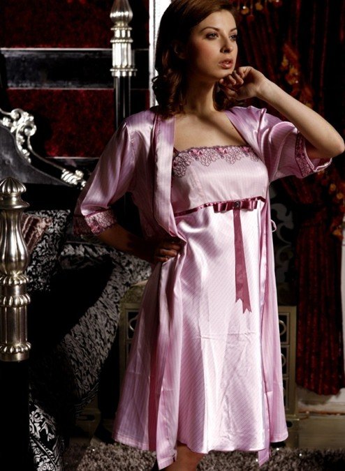 2012 Lady robe set for Women silk pajamas set & Pink for L,XL