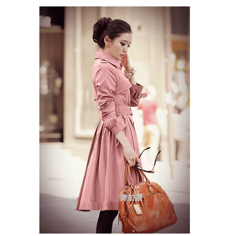 2012 latest style lady's longsleeve  turn-down collar OL overcoat women's windbreaker with sashes 204125 Free shipping