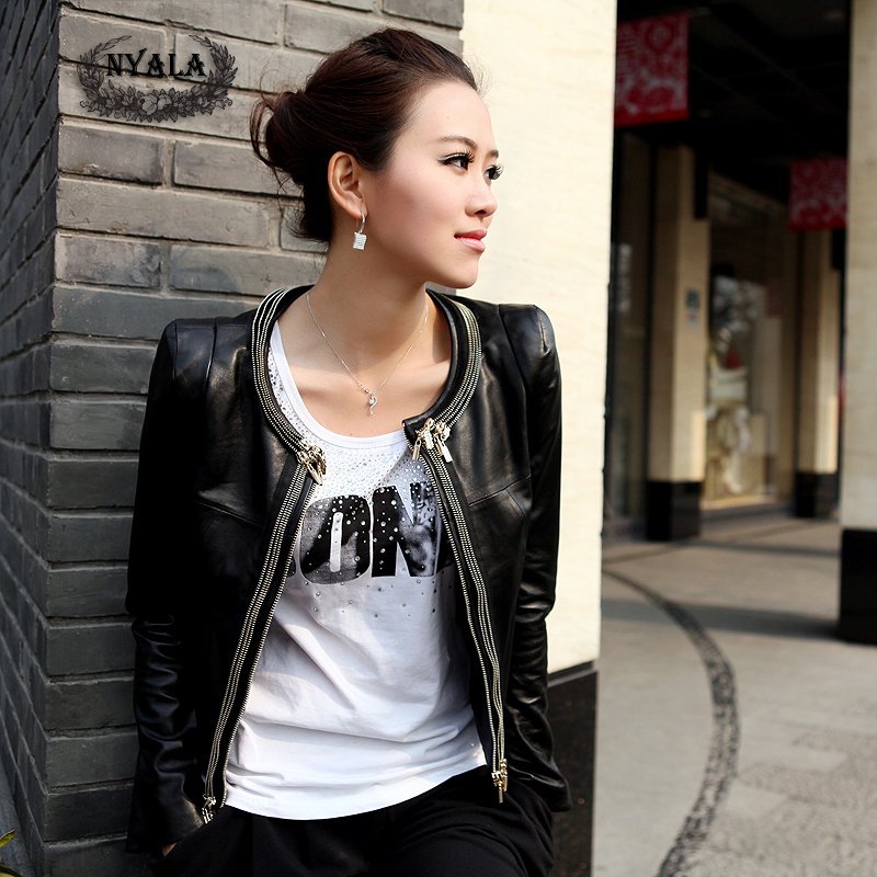 2012 leather clothing autumn short design sheepskin genuine leather clothing female outerwear r008