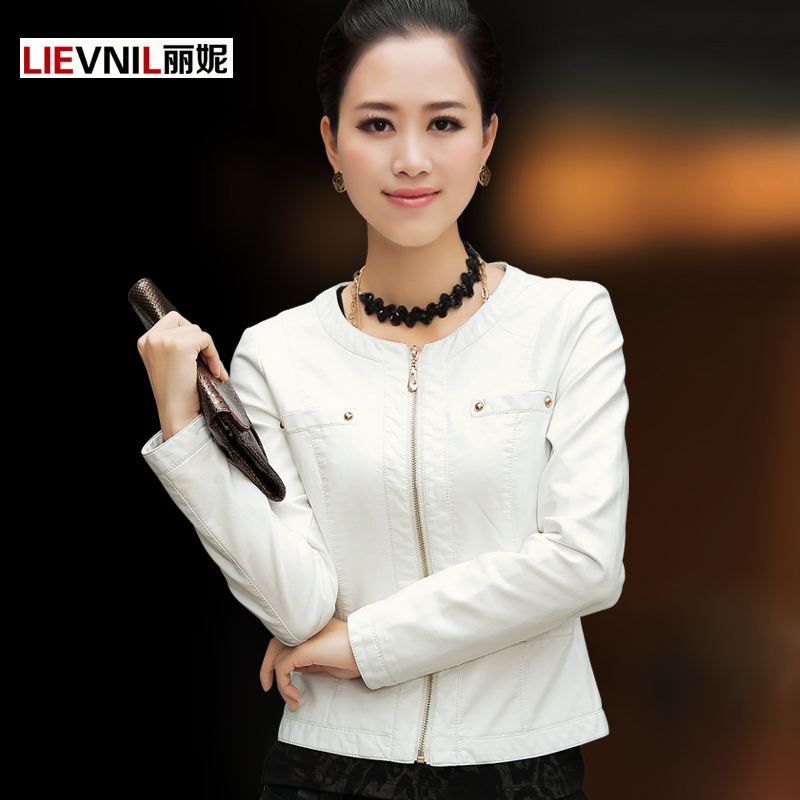 2012 leather clothing coat short design female slim white women's