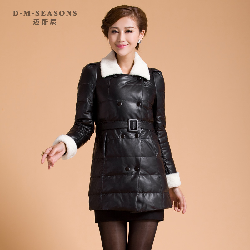 2012 leather clothing female genuine leather down coat berber fleece sheepskin slim outerwear