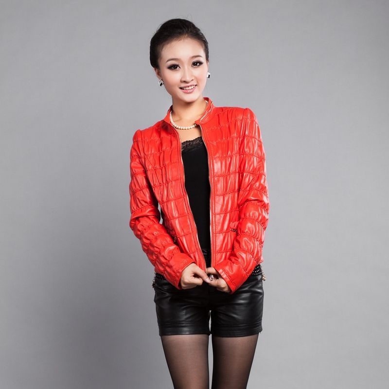 2012 leather clothing female genuine leather personalized o-neck leather clothing short design slim leather clothing outerwear