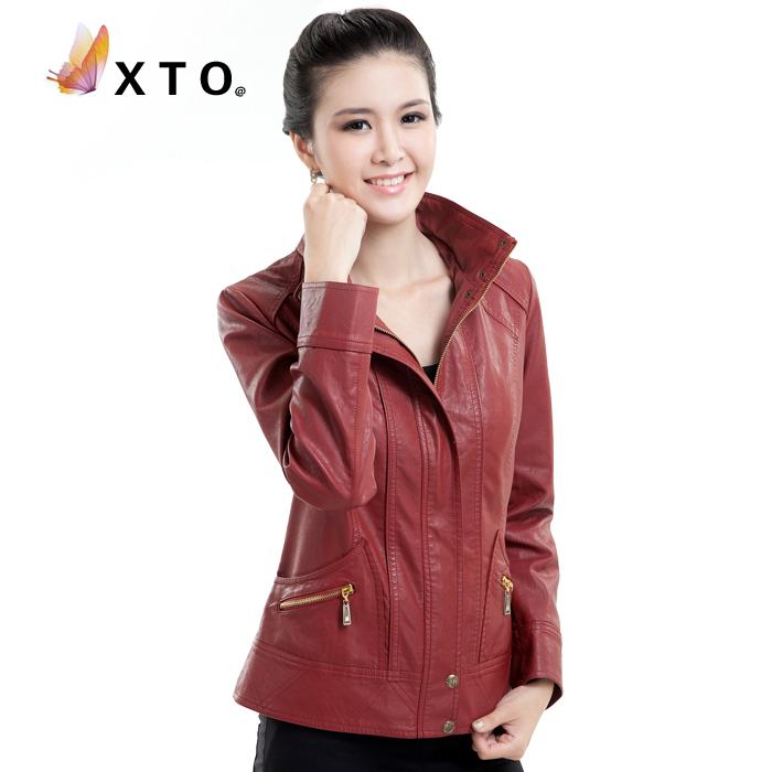 2012 leather clothing female sheepskin leather clothing women's short design stand collar slim outerwear free shipping