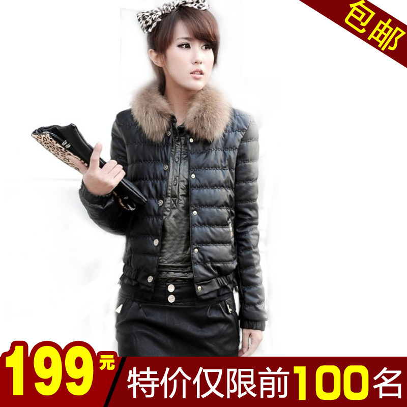 2012 leather clothing female short design slim PU water wash leather jacket plus size autumn outerwear fur collar plus cotton