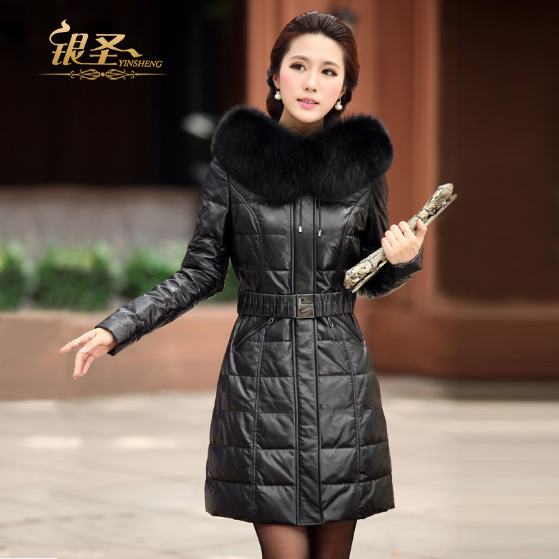 2012 leather clothing fox fur sheepskin genuine leather down coat female medium-long outerwear