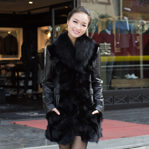 2012 leather clothing fur women's fox fur sheepskin plus cotton medium-long outerwear