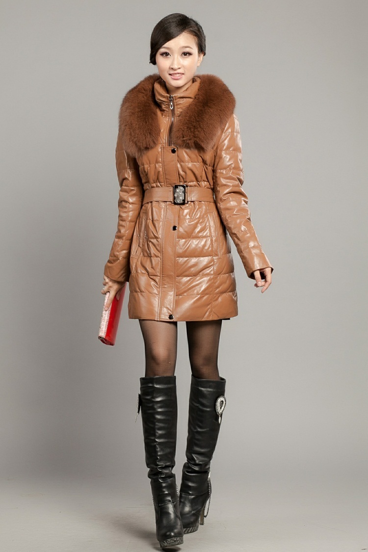 2012 leather clothing medium-long genuine leather down coat leather clothing female genuine leather large fox fur outerwear