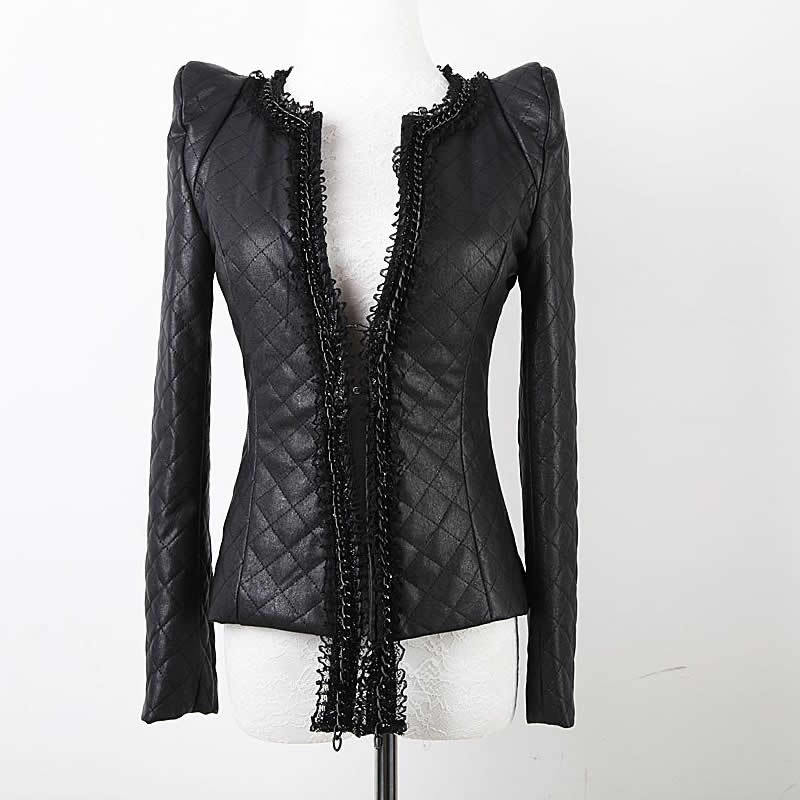 2012 leather clothing outerwear jacket motorcycle lace chain short design slim  women  PU jacket