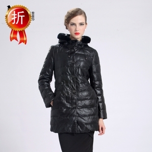 2012 leather clothing sheepskin leather clothing female long design rex rabbit hair fox fur genuine leather down coat