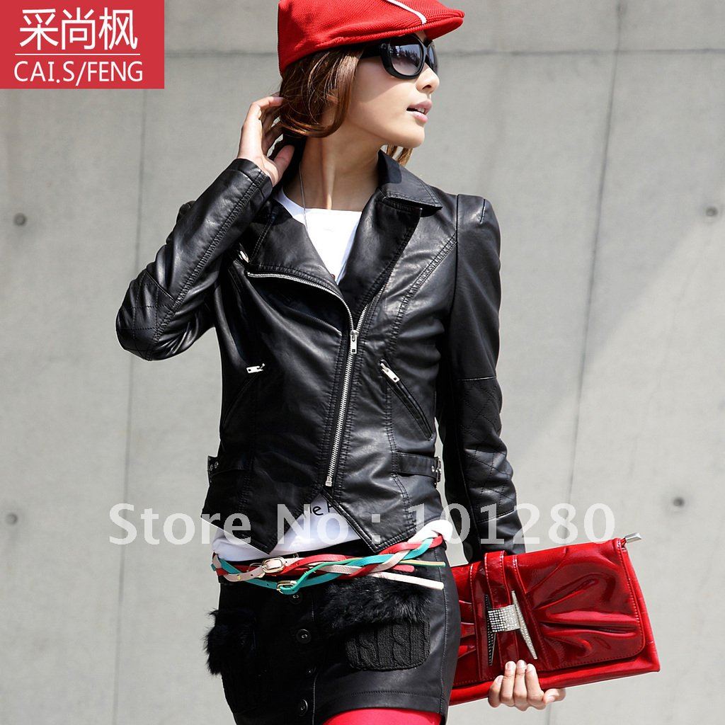 2012 leather clothing women's slim small leather clothing outerwear PU water washed leather 1208g