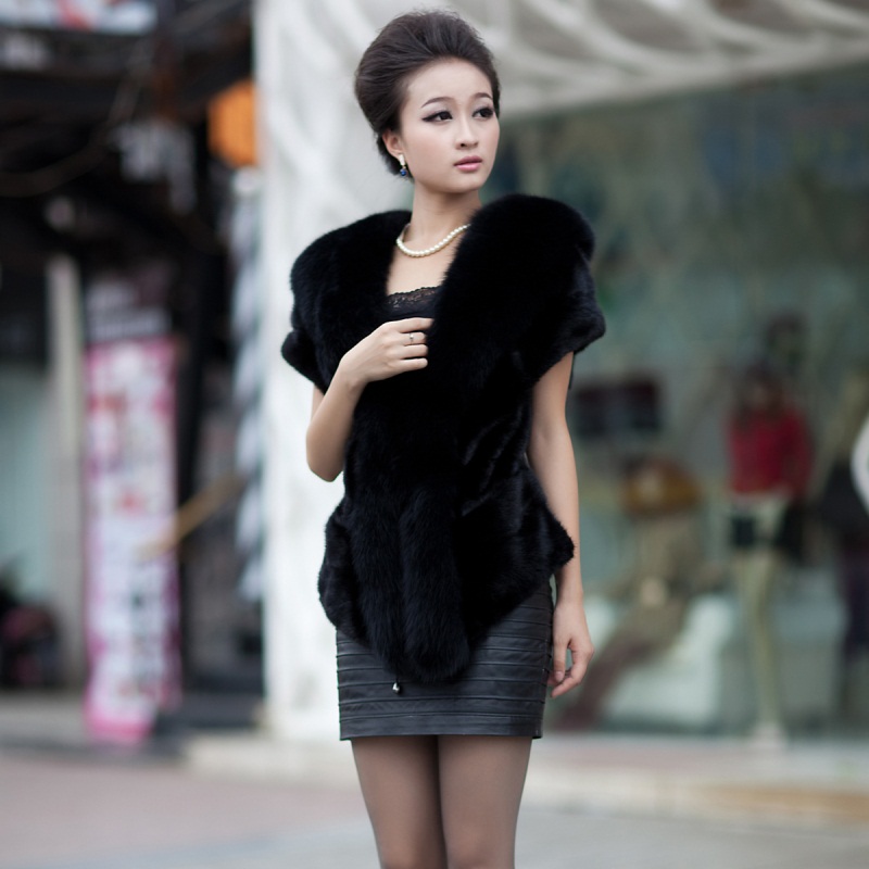 2012 leather coat fox fur mink fur cape vest