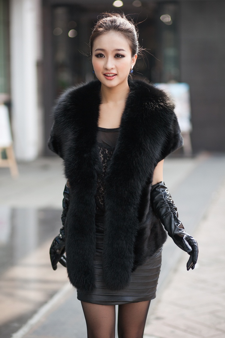 2012 leather coat fox fur mink fur cape vest