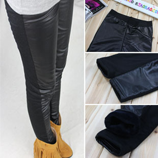 2012 leather combination before and after the faux leather patchwork plus velvet thickening legging female