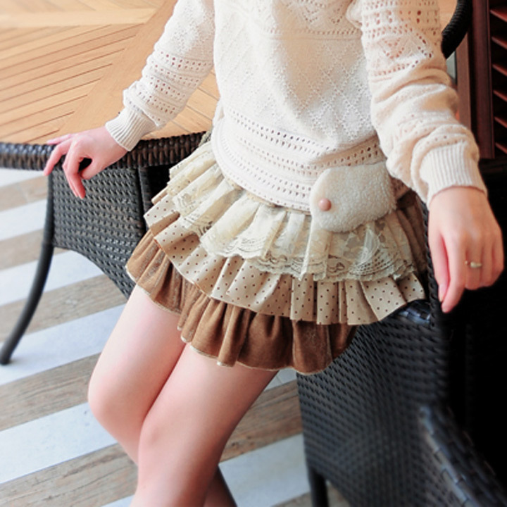 2012 leather lace patchwork cake all-match bust skirt short skirt s1046a