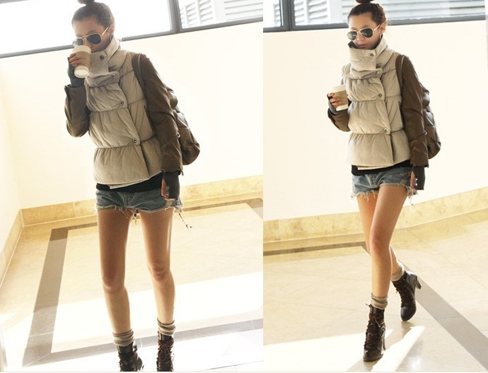 2012 leather sleeves gloves thickening wadded jacket 8043