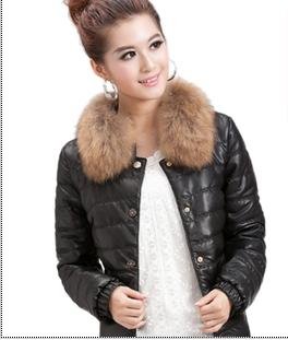 2012 leather women  down coat wadded jacket women's short design slim fur collar plus size winter outerwear thickening