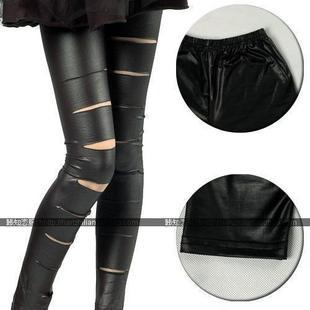 2012 legging ankle length trousers thin spring and autumn slim hole opening faux leather