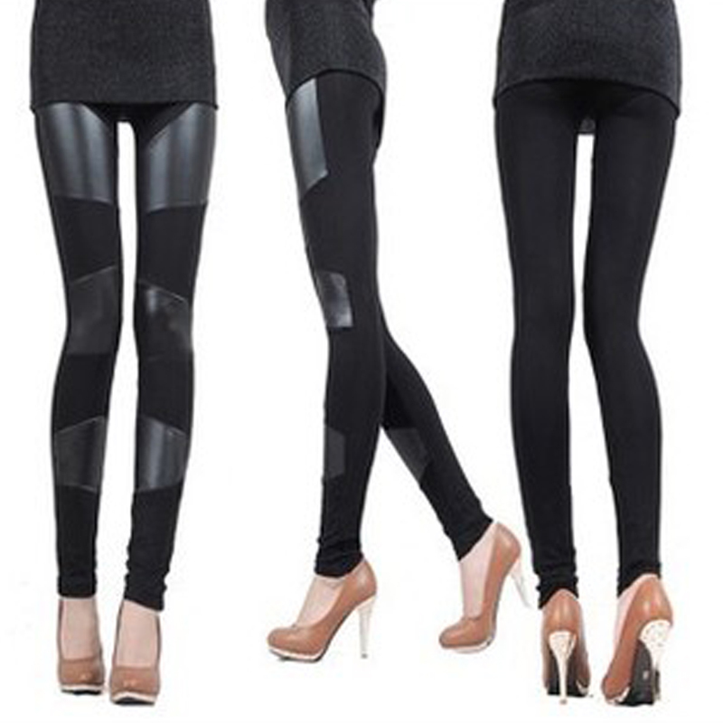 2012 legging female matt patchwork faux leather boot cut jeans elastic skinny pants casual ankle length trousers