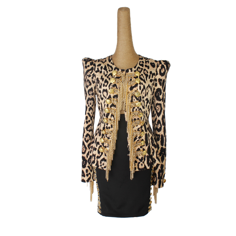 2012   Leopard leopard metal chain collarless shrug suit jacket PengKeba Coleman punk