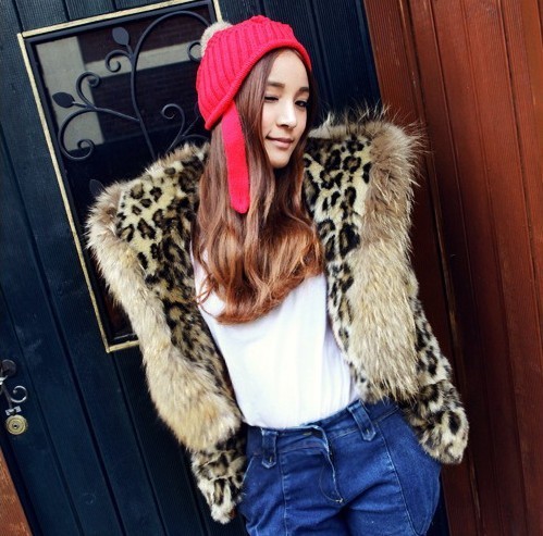 2012 leopard print coony fur collar outerwear vivi luxury short design faux leopard print outerwear