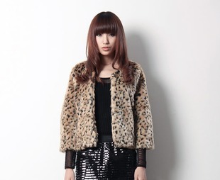 2012 leopard print FAUX fur coat outerwear women's