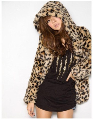 2012 leopard print fur coat , long design cap overcoat sz