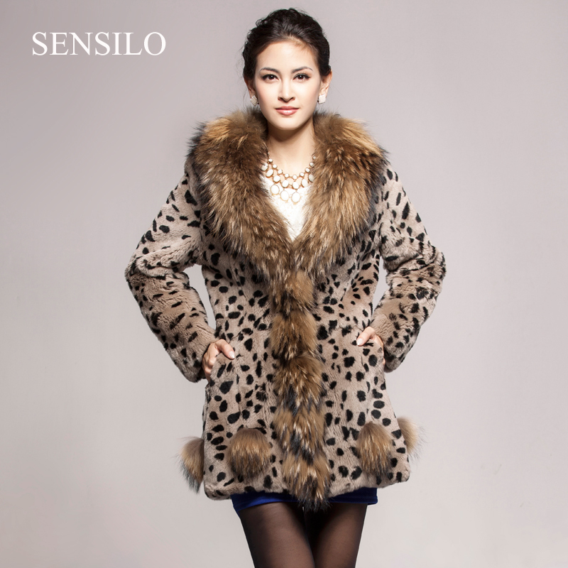 2012 leopard print rex rabbit hair fur raccoon fur medium-long slim outerwear s6501 elegant and noble geninue fur winter coat