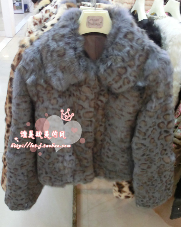 2012 leopard print small lapel rabbit fur long-sleeve short design fur coat female