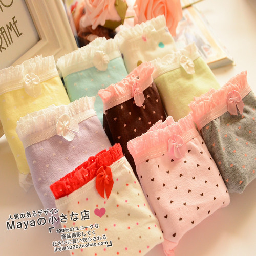 2012 Letter small flower dot plaid bow lace panty low-waist women's underwear*cotton briefs*multi color*10pcs/lot