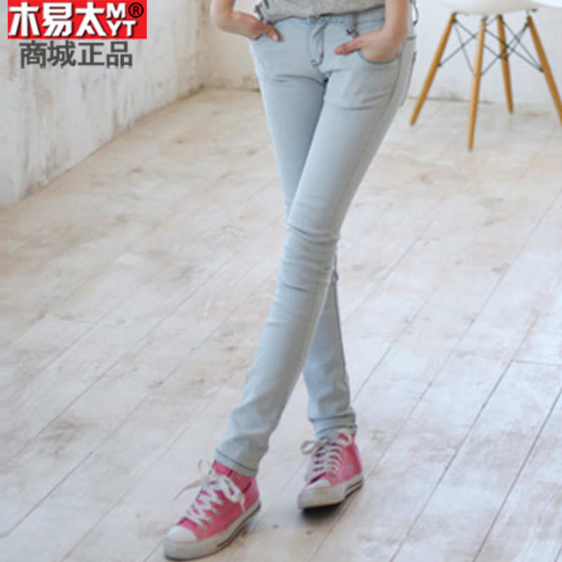 2012 light blue tight jeans elastic pencil pants skinny pants female free shipping