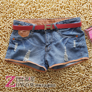 2012 light color loose distrressed women's low-waist denim shorts thin female trousers