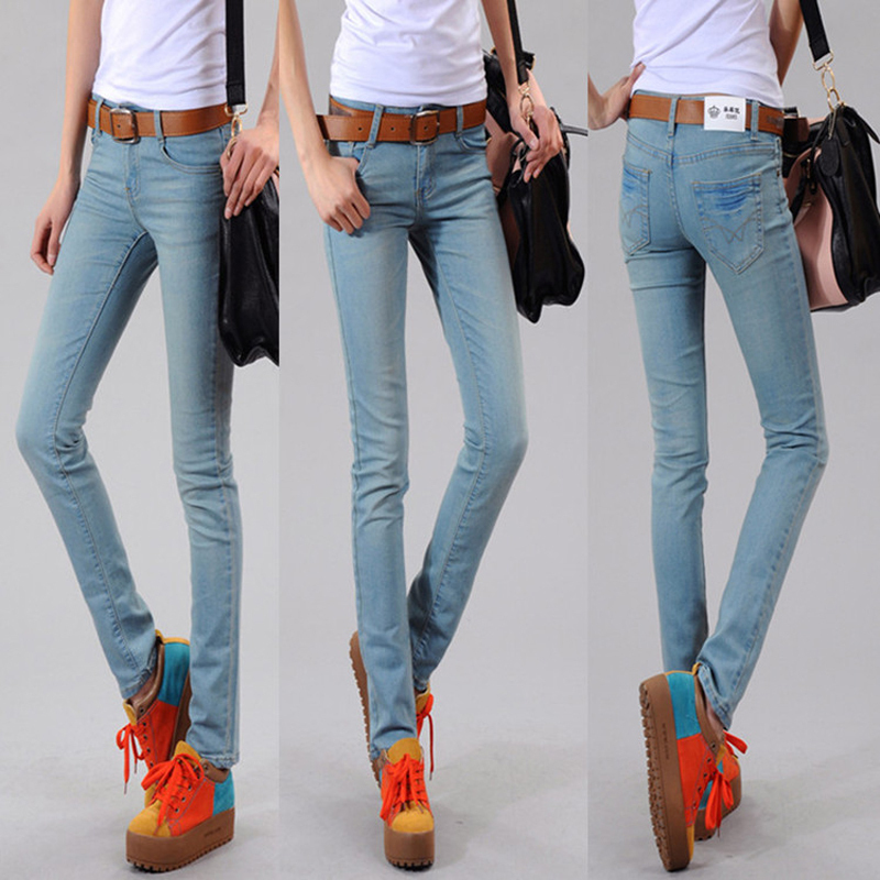 2012 light color vintage elastic slim wearing white pencil jeans fashion pants