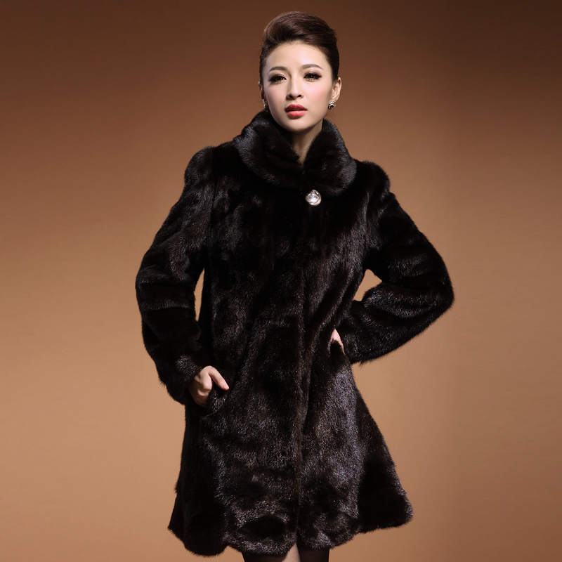 2012 long design fur overcoat mink fur leather coat