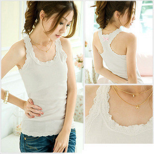 2012 long design vest lace decoration vest women's sleeveless spaghetti strap basic shirt free shipping