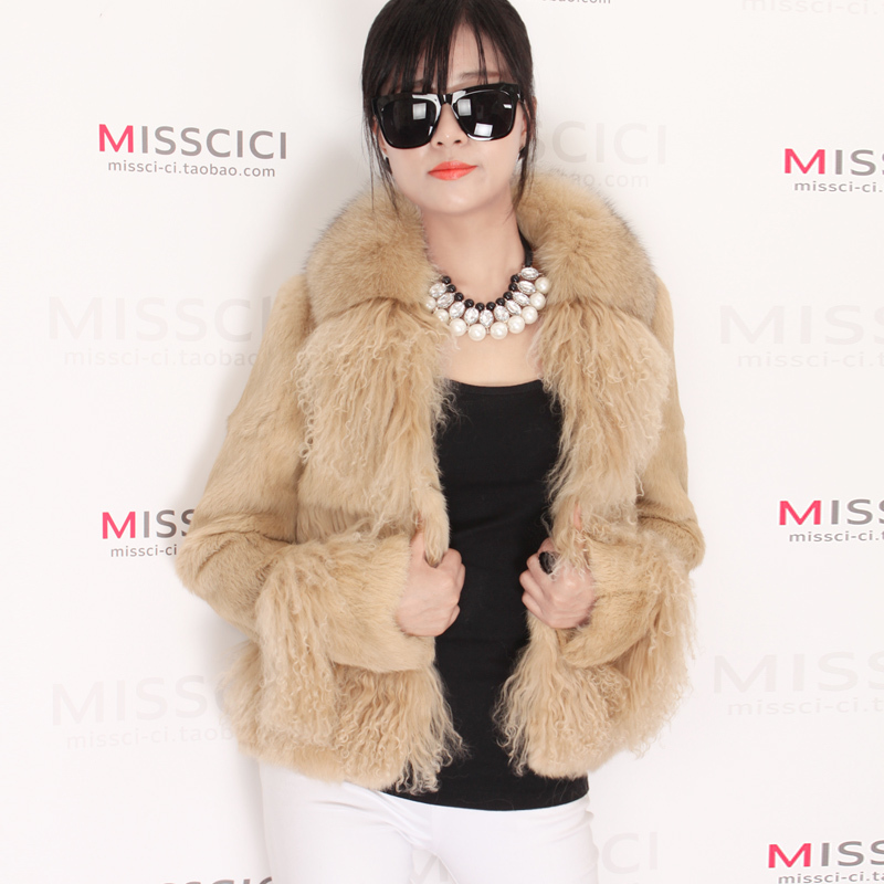 2012 long-sleeve fox fur berber fleece full leather rabbit fur short coat female fur design