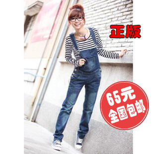 2012 loose denim bib pants trousers female jumpsuit suspenders jeans straight