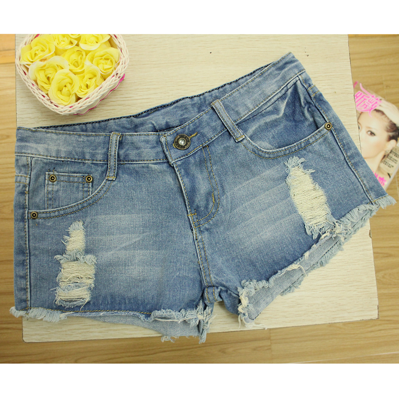 2012 loose light color hole plus size denim shorts female american flag shorts