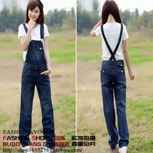 2012 loose two ways denim bib pants jeans pants trousers female plus size available