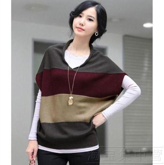 2012 loose vest big stripe color block decoration women's pullover sweater