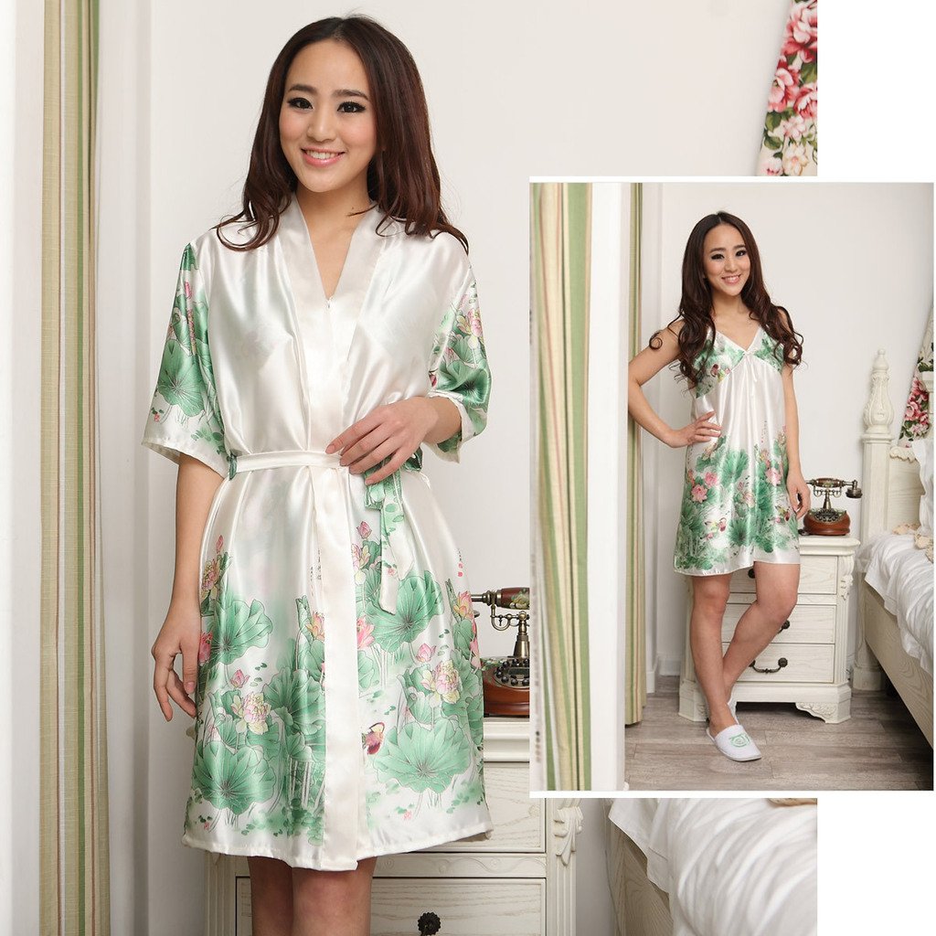 2012 lotus sexy spaghetti strap nightgown faux silk bathrobe robe lounge silk sleepwear female