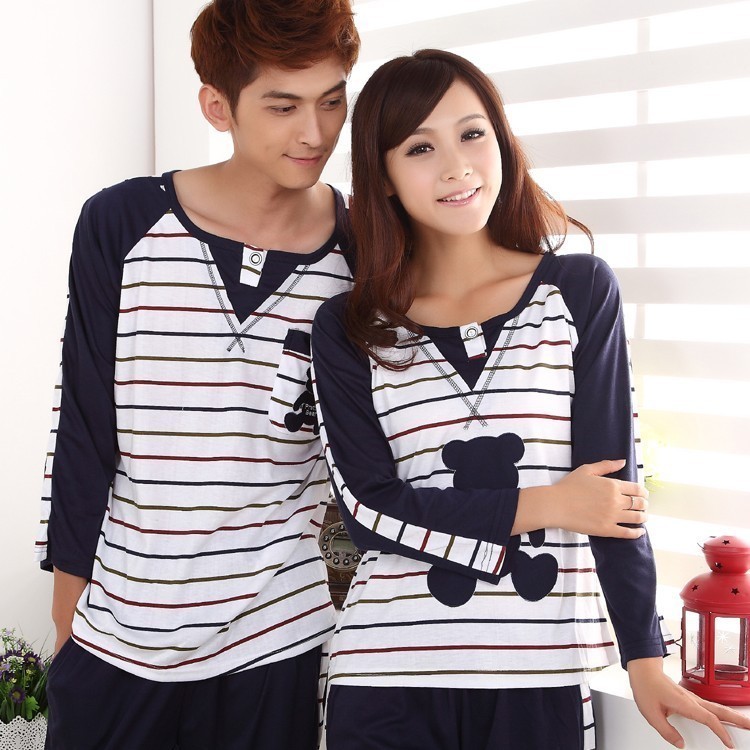 2012 lounge spring and autumn lovers sleepwear male women's 100% cotton long-sleeve lounge set