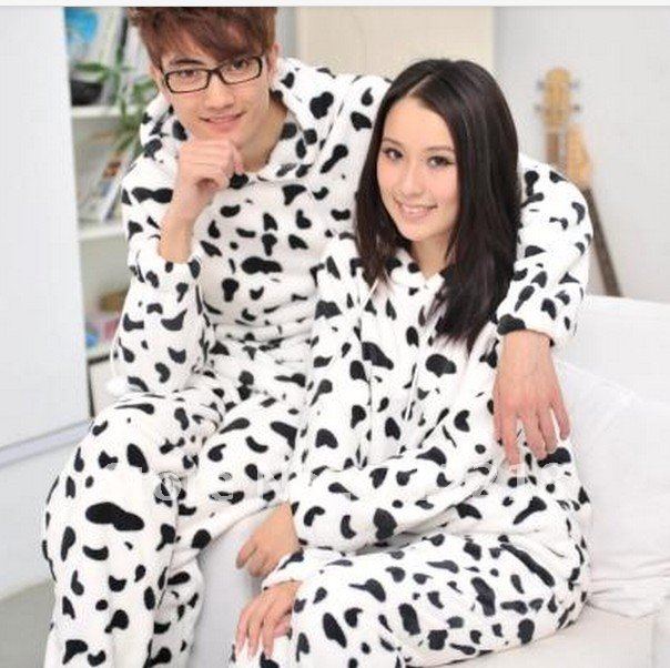 2012 lovers cows male women's thickening coral fleece sleepwear animal pajamas coral fleece pajamas