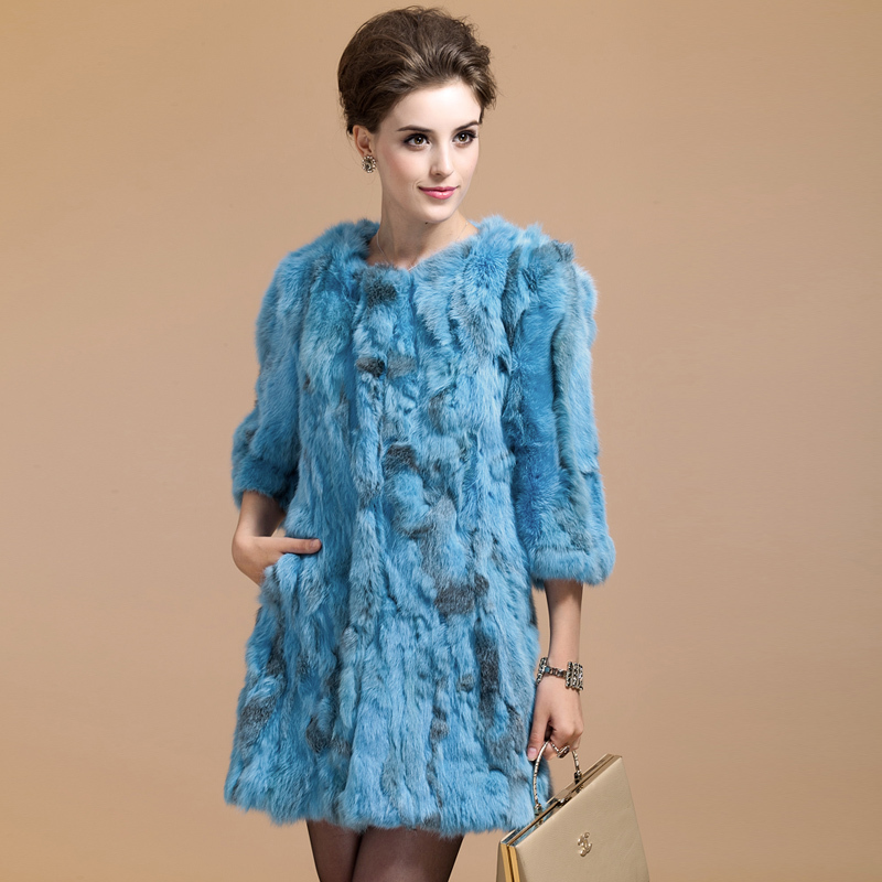 2012 Luxurious Fashion Women Lady Winter Genuine Real Rabbit Fur Coat Three Quarter Sleeve Outerwear Retail Wholesale 3 Color