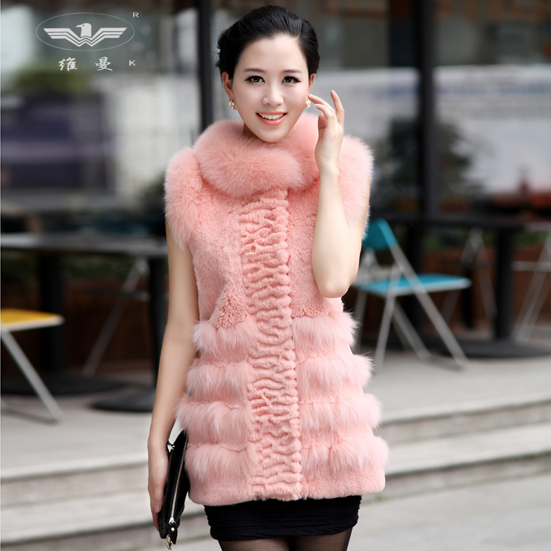 2012 Luxurious Fashion Women Lady Winter Real Fox Fur With Genuine Rabbit Fur Vest Waistcoat Coat Outerwear 6 Color