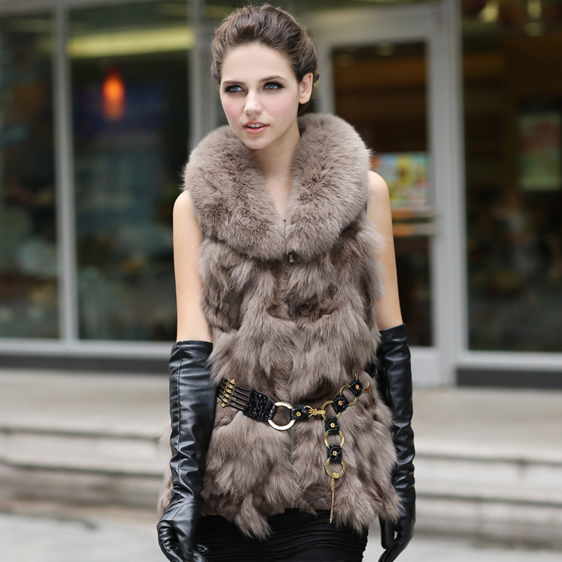 2012 Luxurious Fashion Women Winter 100% Genuine Real Fox Fur Vest Waistcoat Coat Zipper Sleeveless Outerwear 4 Color