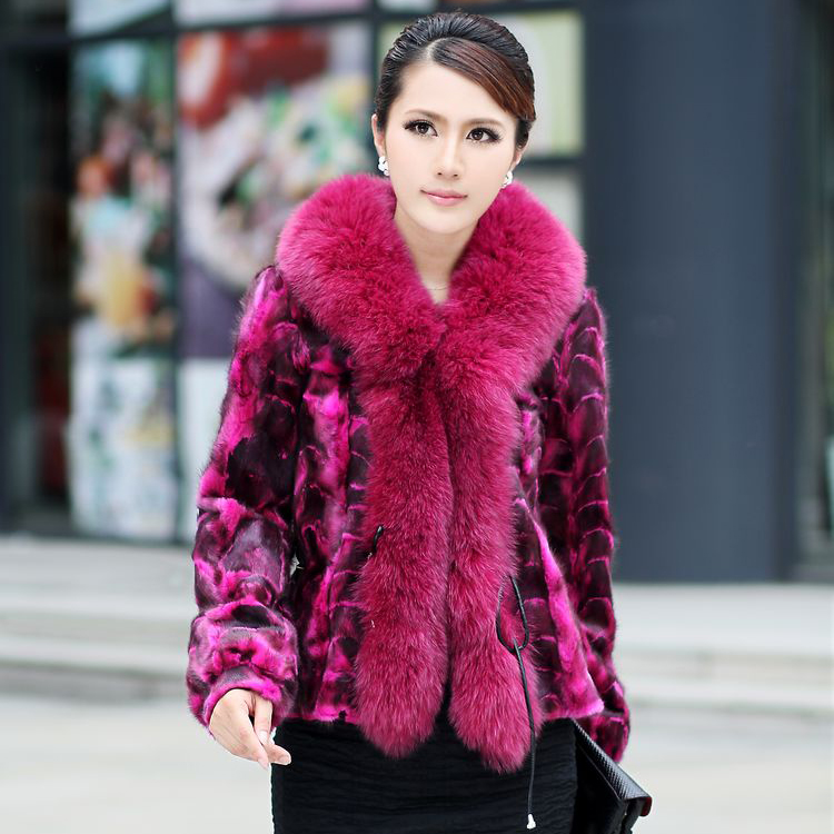 2012 luxury quality mink large fox fur fight mink slim fur coat